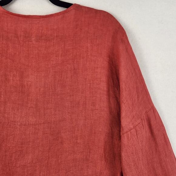 Scandal Made in Italy 100% Linen Wrap Top Women’s SZ M Salmon Colorway Long Slvs - Picture 9 of 15